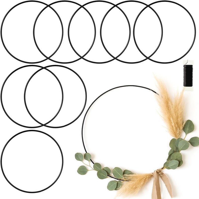 MJRASG 8 Pack Floral Hoop 18 Inches Metal Rings for Crafts Macrame Rings Hoop Wreath Dream Catcher Rings DIY Wreath Candle Rings Wreaths Craft Hoops, Black - Image 1